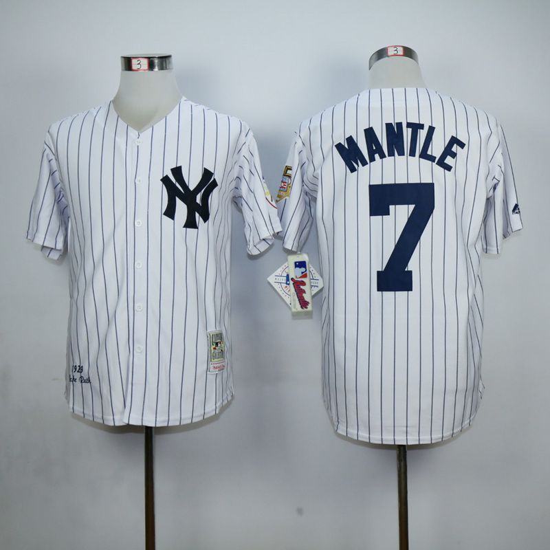 Men New York Yankees #7 Mantle White MLB Jerseys